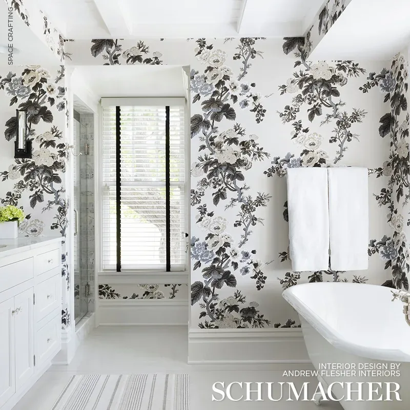 PYNE HOLLYHOCK - GRISAILLE Schumacher Wallpaper | Wallpaper PYNE HOLLYHOCK GRISAILLE Schumacher Wallpaper wallpaper - SKU 5006923