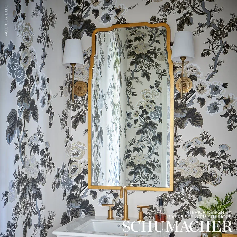 PYNE HOLLYHOCK - GRISAILLE Schumacher Wallpaper | Wallpaper PYNE HOLLYHOCK GRISAILLE Schumacher Wallpaper wallpaper - SKU 5006923