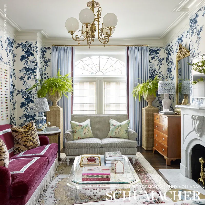 PYNE HOLLYHOCK - INDIGO Schumacher Wallpaper | Wallpaper Twi PYNE HOLLYHOCK INDIGO Schumacher Wallpaper wallpaper - SKU 5006922