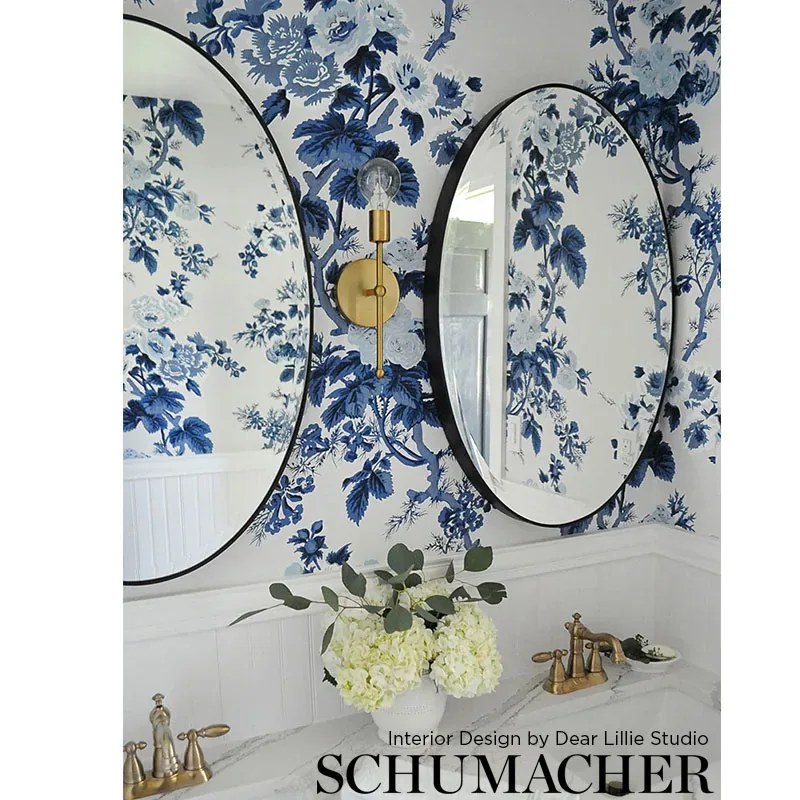 PYNE HOLLYHOCK - INDIGO Schumacher Wallpaper | Wallpaper Twi PYNE HOLLYHOCK INDIGO Schumacher Wallpaper wallpaper - SKU 5006922