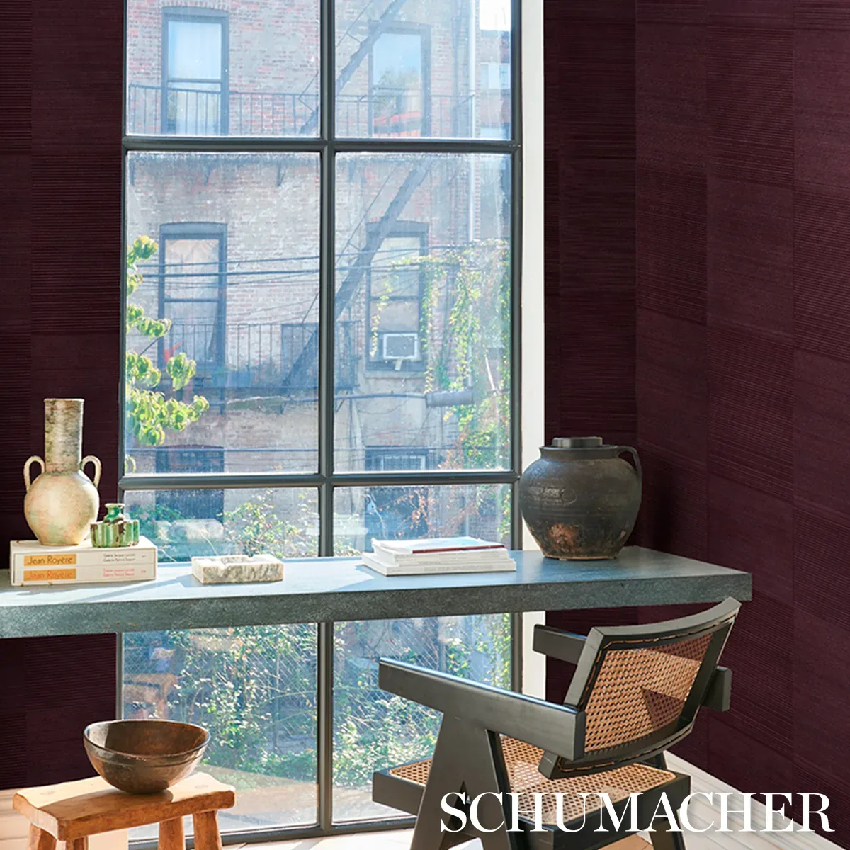 Quinton Offset Rib Wallcovering OXBLOOD Schumacher Wallpaper wallpaper - SKU 5017411