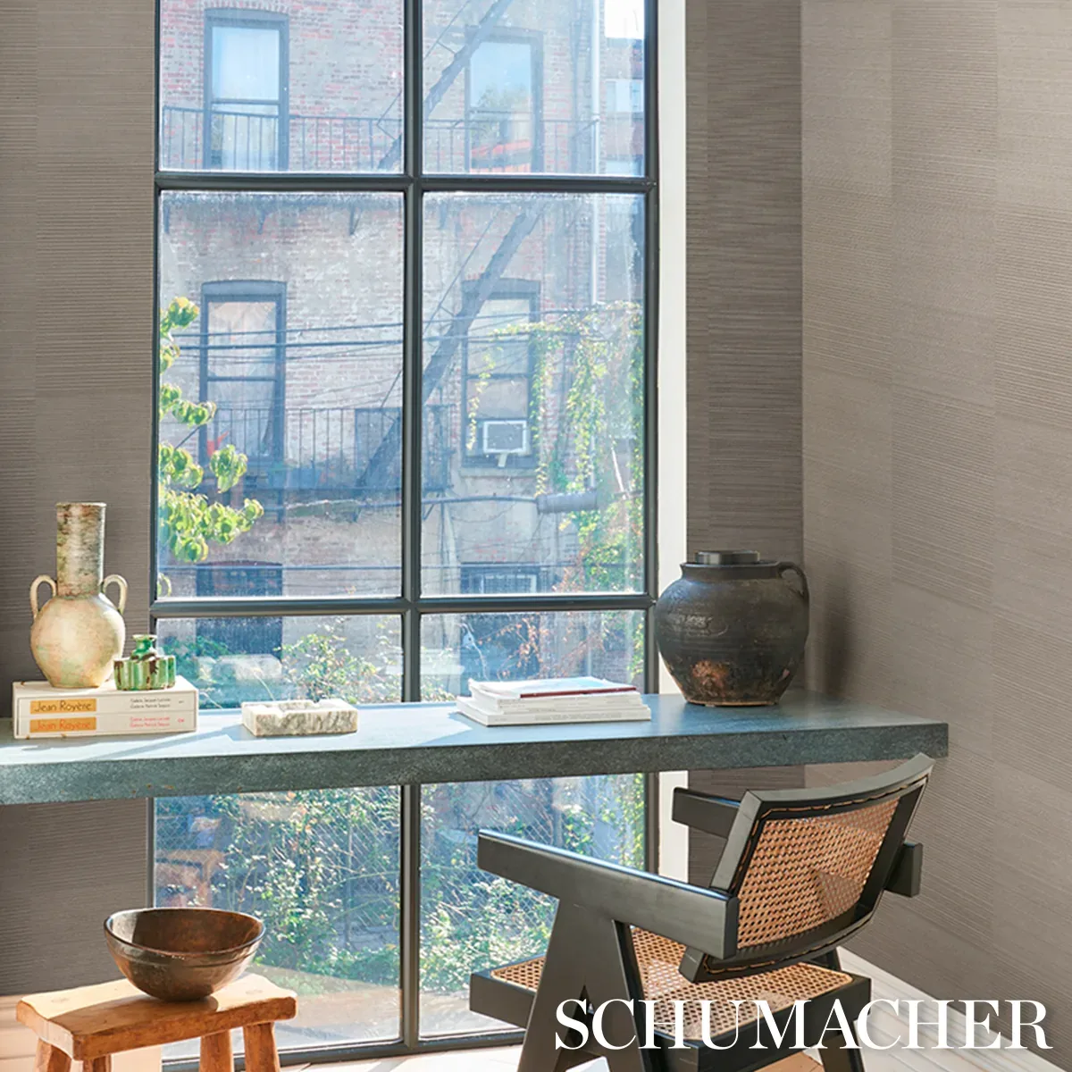 Quinton Offset Rib Wallcovering PLATINUM Schumacher Wallpaper wallpaper - SKU 5017410