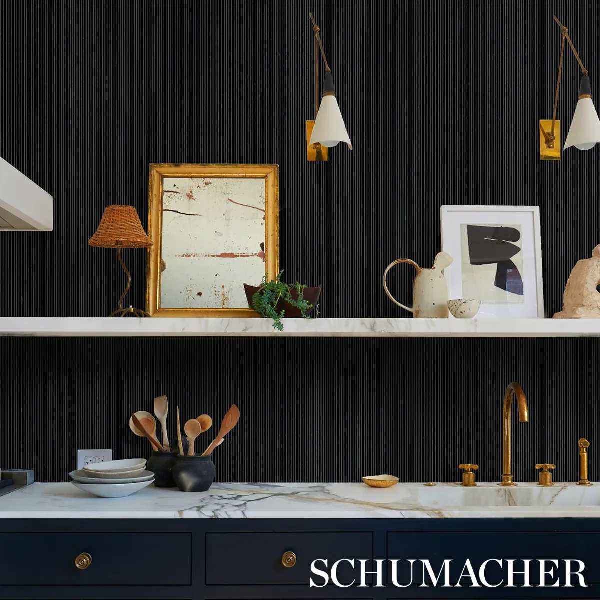 RIMINI RIB - ONYX Schumacher Wallpaper | Wallpaper Twins RIMINI RIB ONYX Schumacher Wallpaper wallpaper - SKU 529910
