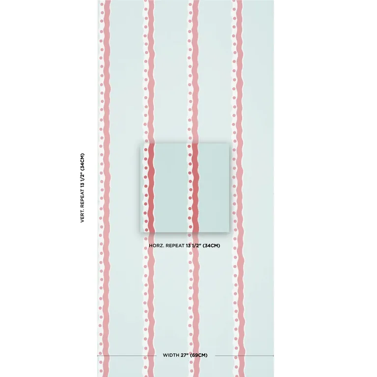Schumacher ROUSSEAU STRIPE wallpaper, color ROUGE & SKY, SKU 5015740
