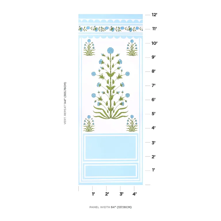 Schumacher ROYAL POPPY PANEL A wallpaper, color BLUE, SKU 5014431