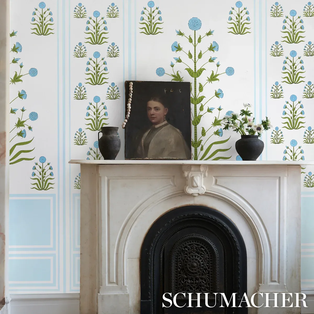 ROYAL POPPY PANEL A - BLUE Schumacher Wallpaper | Wallpaper ROYAL POPPY PANEL A BLUE Schumacher Wallpaper wallpaper - SKU 5014431