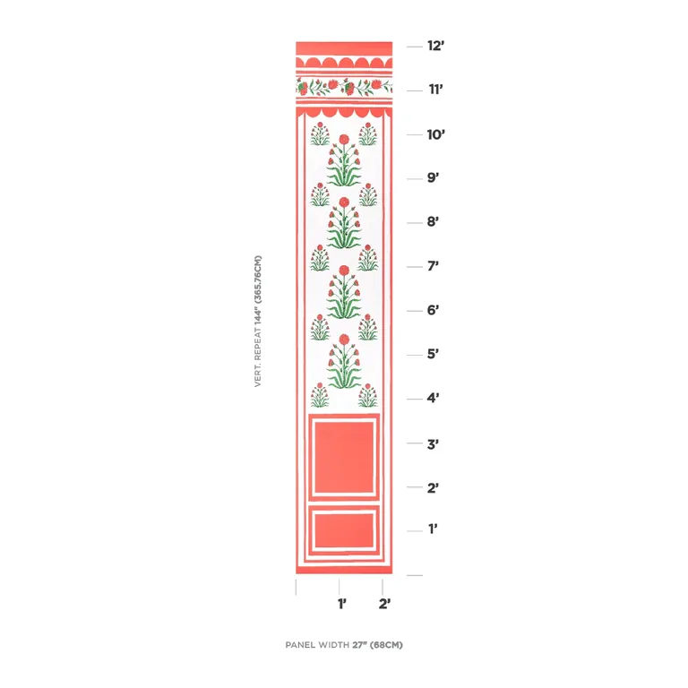 Schumacher ROYAL POPPY PANEL B wallpaper, color RED, SKU 5014440