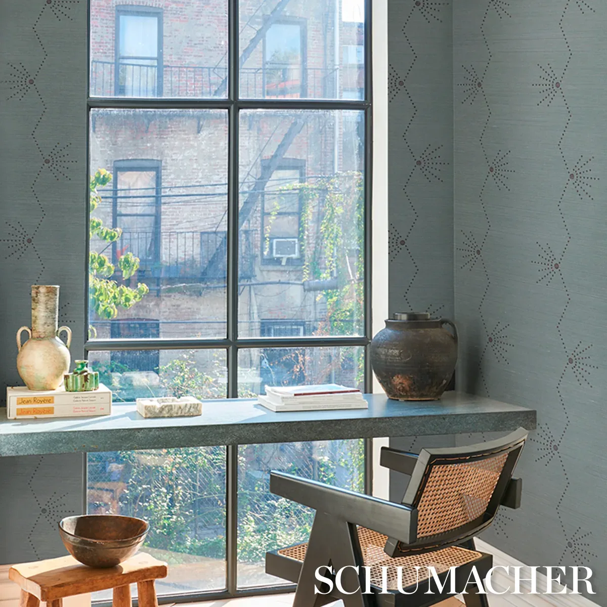 Schumacher ROYÈRE STRIPE SISAL - SEAGLASS Wallpaper | Buy Online color SEAGLASS