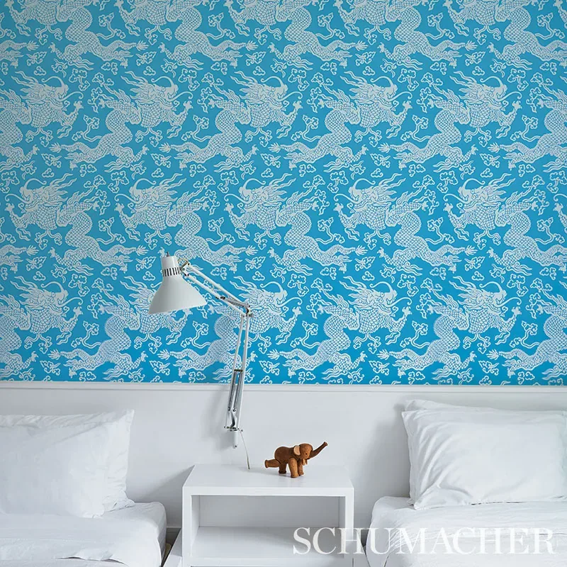 RUAN DRAGON DAMASK BLUE Schumacher Wallpaper wallpaper - SKU 5010881