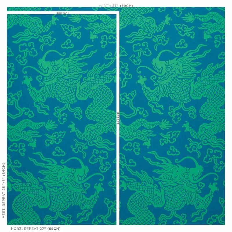 RUAN DRAGON DAMASK PEACOCK Schumacher Wallpaper wallpaper - SKU 5010882