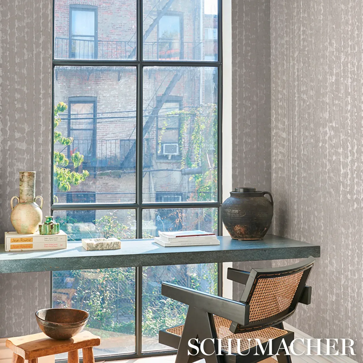RUNE PINSTRIPE WALLCOVERING - SILVER Schumacher Wallpaper | RUNE PINSTRIPE WALLCOVERING SILVER Schumacher Wallpaper wallpaper - SKU 5017430