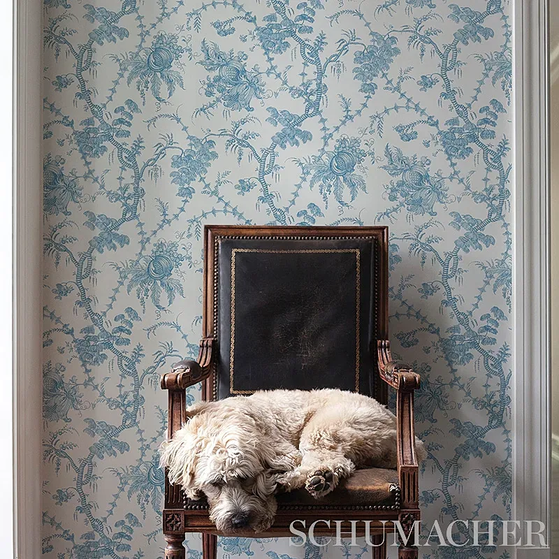 SAN CRISTOBAL TOILE - PEACOCK Schumacher Wallpaper | Wallpap SAN CRISTOBAL TOILE PEACOCK Schumacher Wallpaper wallpaper - SKU 5010620
