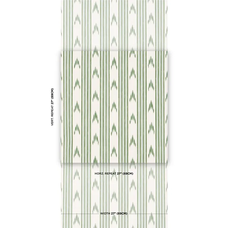 Schumacher SANTA BARBARA IKAT wallpaper, color LEAF GREEN, SKU 5009224