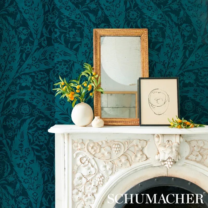 SAZ PAISLEY - PEACOCK Schumacher Wallpaper | Wallpaper Twins SAZ PAISLEY PEACOCK Schumacher Wallpaper wallpaper - SKU 5012903