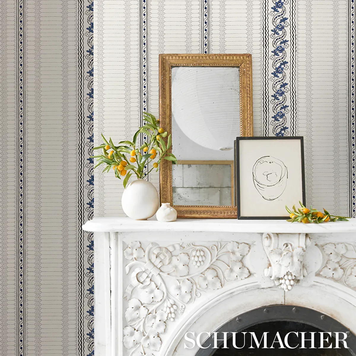 SERENA STRIPE BLUE Schumacher Wallpaper wallpaper - SKU 5015930