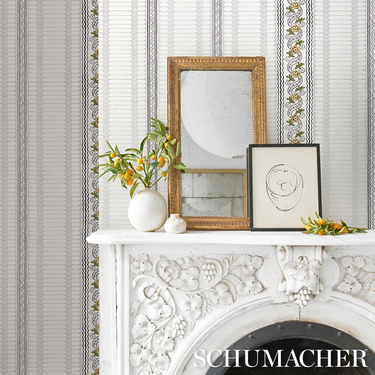 SERENA STRIPE OCHRE Schumacher Wallpaper wallpaper - SKU 5015931