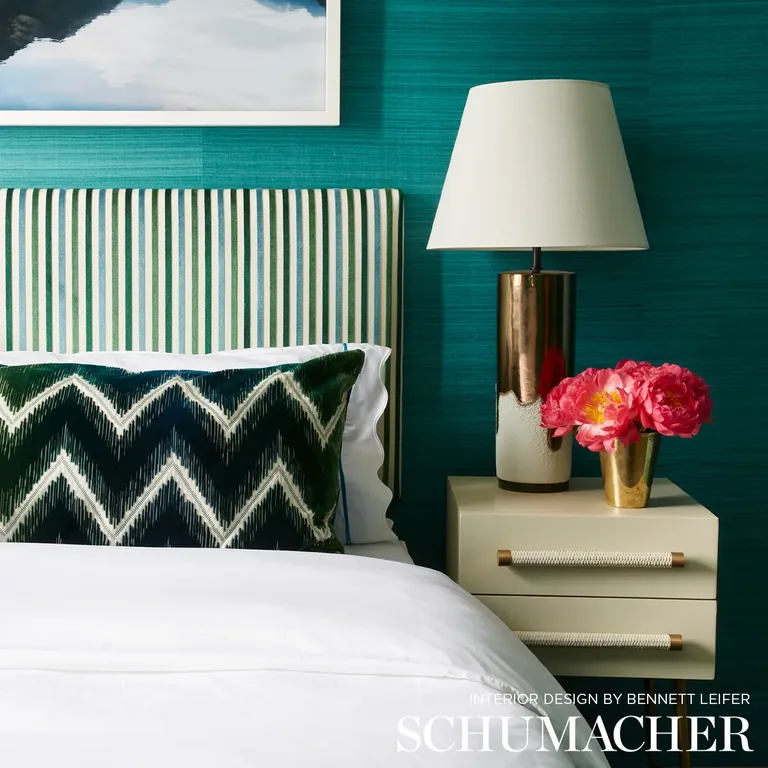 Schumacher SHADED SILK wallpaper, color PEACOCK, SKU 5007865
