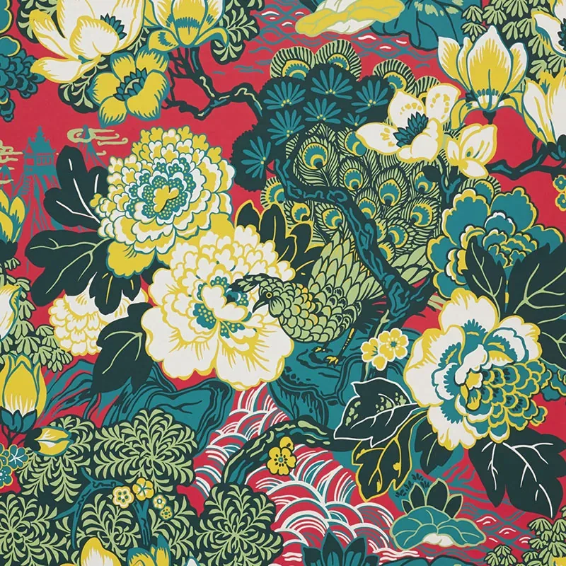 SHANGHAI PEACOCK CERISE Schumacher Wallpaper wallpaper - SKU 5006990