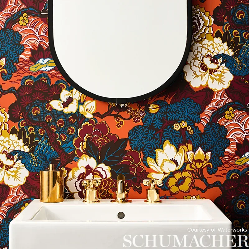 SHANGHAI PEACOCK CINNABAR Schumacher Wallpaper wallpaper - SKU 5006992