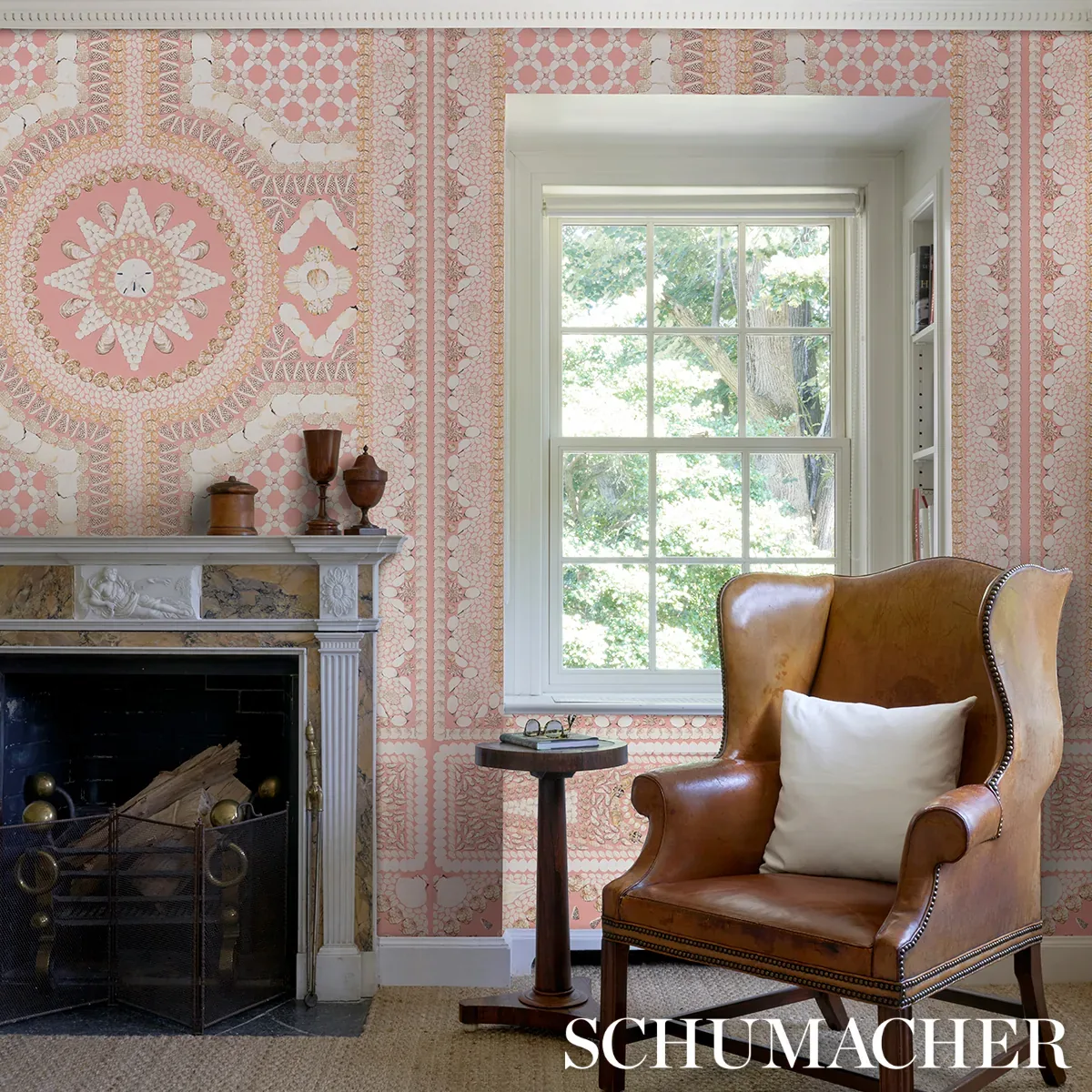 SHELL GROTTO PANEL A CORAL Schumacher Wallpaper wallpaper - SKU 5015166