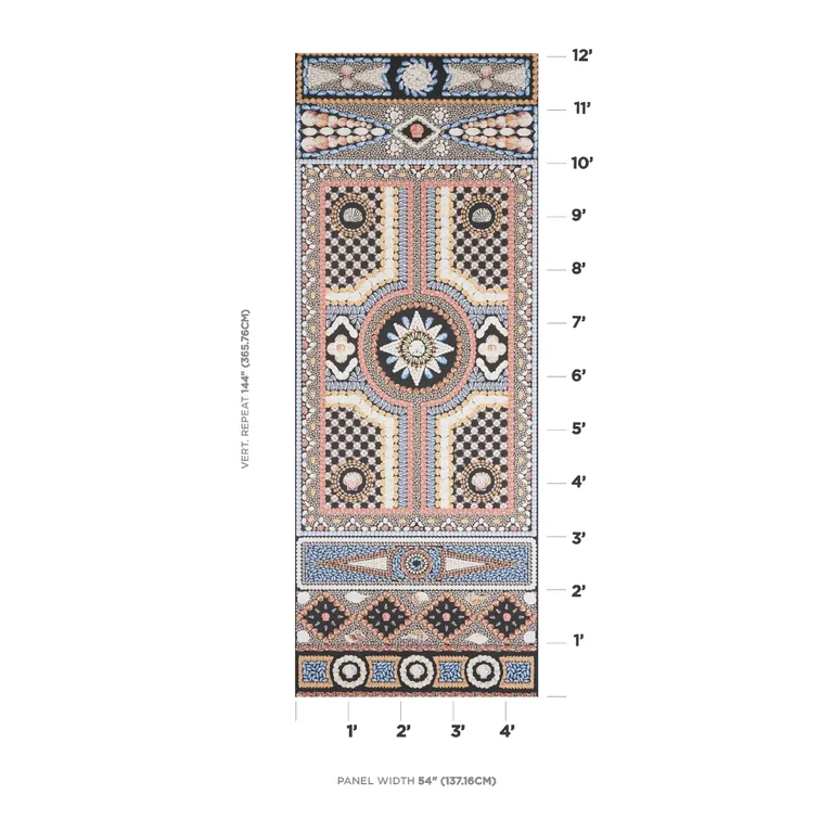 Schumacher SHELL GROTTO PANEL A wallpaper, color ONYX MULTI, SKU 5015160