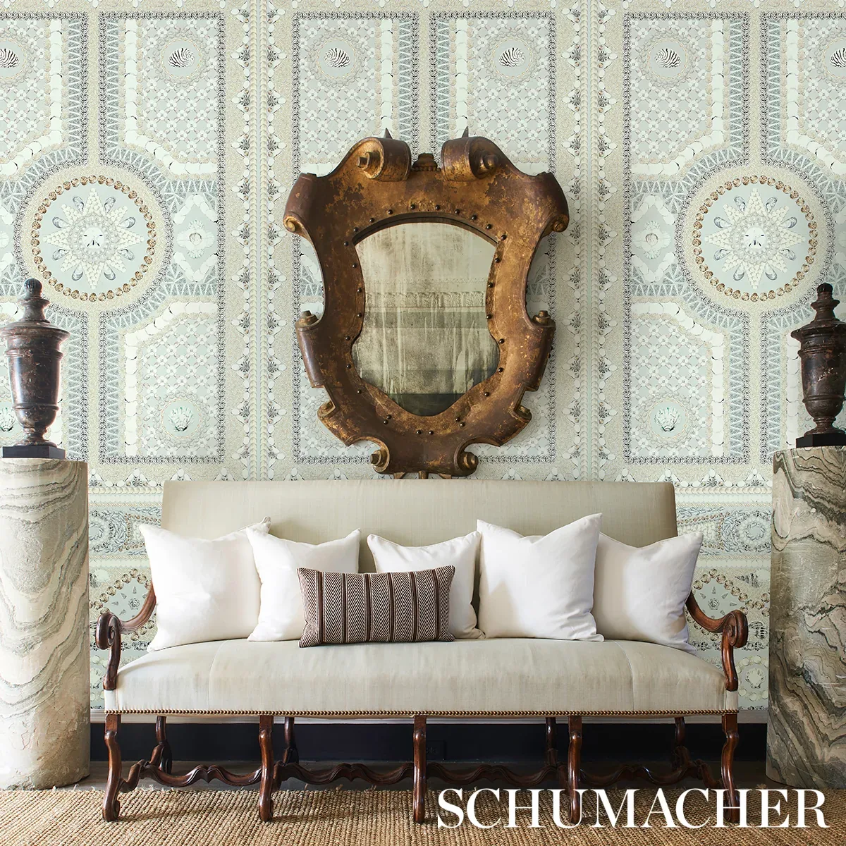 SHELL GROTTO PANEL A SEAFOAM Schumacher Wallpaper wallpaper - SKU 5015164
