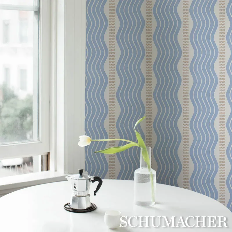 SINA STRIPE BLUE Schumacher Wallpaper wallpaper - SKU 5012122