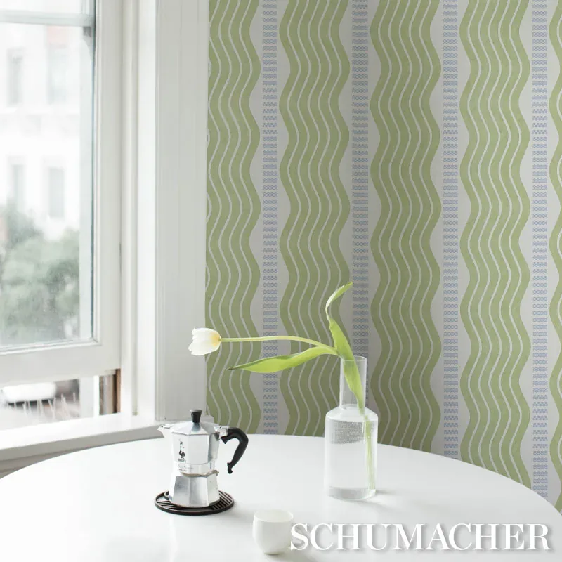 SINA STRIPE GREEN Schumacher Wallpaper wallpaper - SKU 5012120