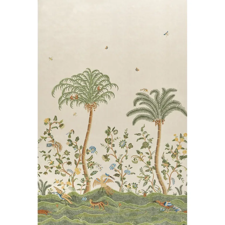 Schumacher SPOTSWOOD CREWEL 2 PANEL SET wallpaper, color SAGE, SKU 5017321
