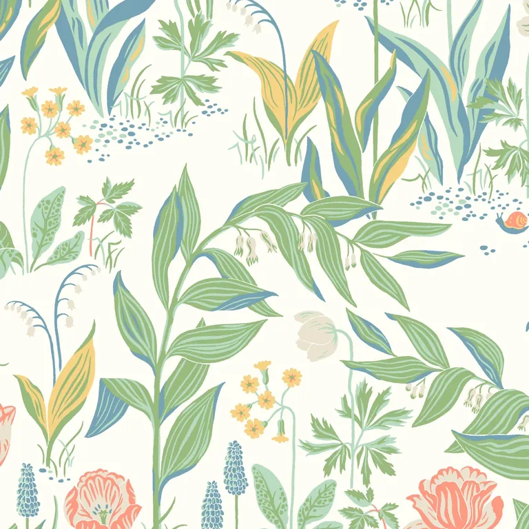 Schumacher SPRING GARDEN wallpaper, color IVORY MULTI, SKU 7218