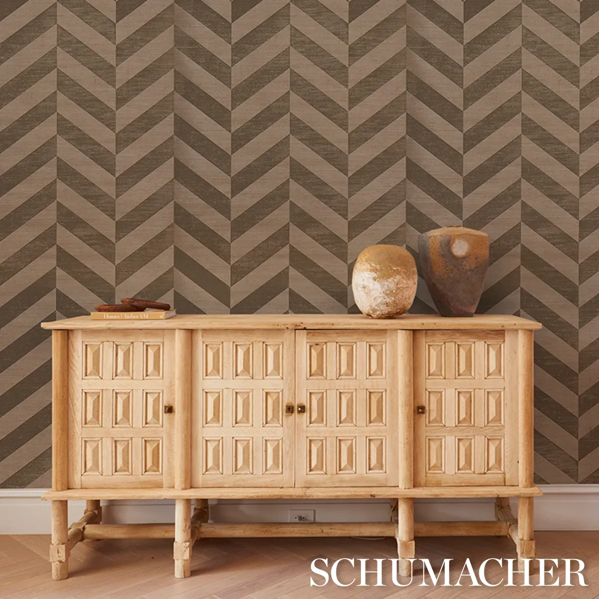 STAGGERED CHEVRON SISAL BROWN Schumacher Wallpaper wallpaper - SKU 5016561