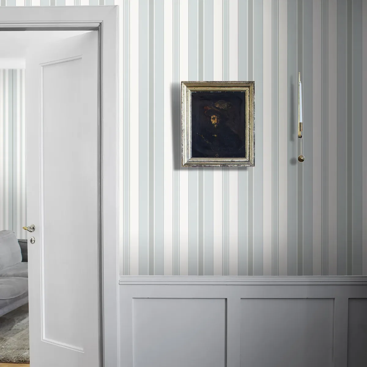 STOCKHOLM STRIPE - SKY AND SILVER Schumacher Wallpaper | Wal STOCKHOLM STRIPE SKY AND SILVER Schumacher Wallpaper wallpaper - SKU 6878