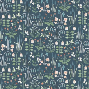 Schumacher STRAWBERRY FIELD wallpaper, color NAVY, SKU 7215