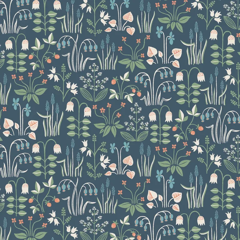 Schumacher STRAWBERRY FIELD wallpaper, color NAVY, SKU 7215