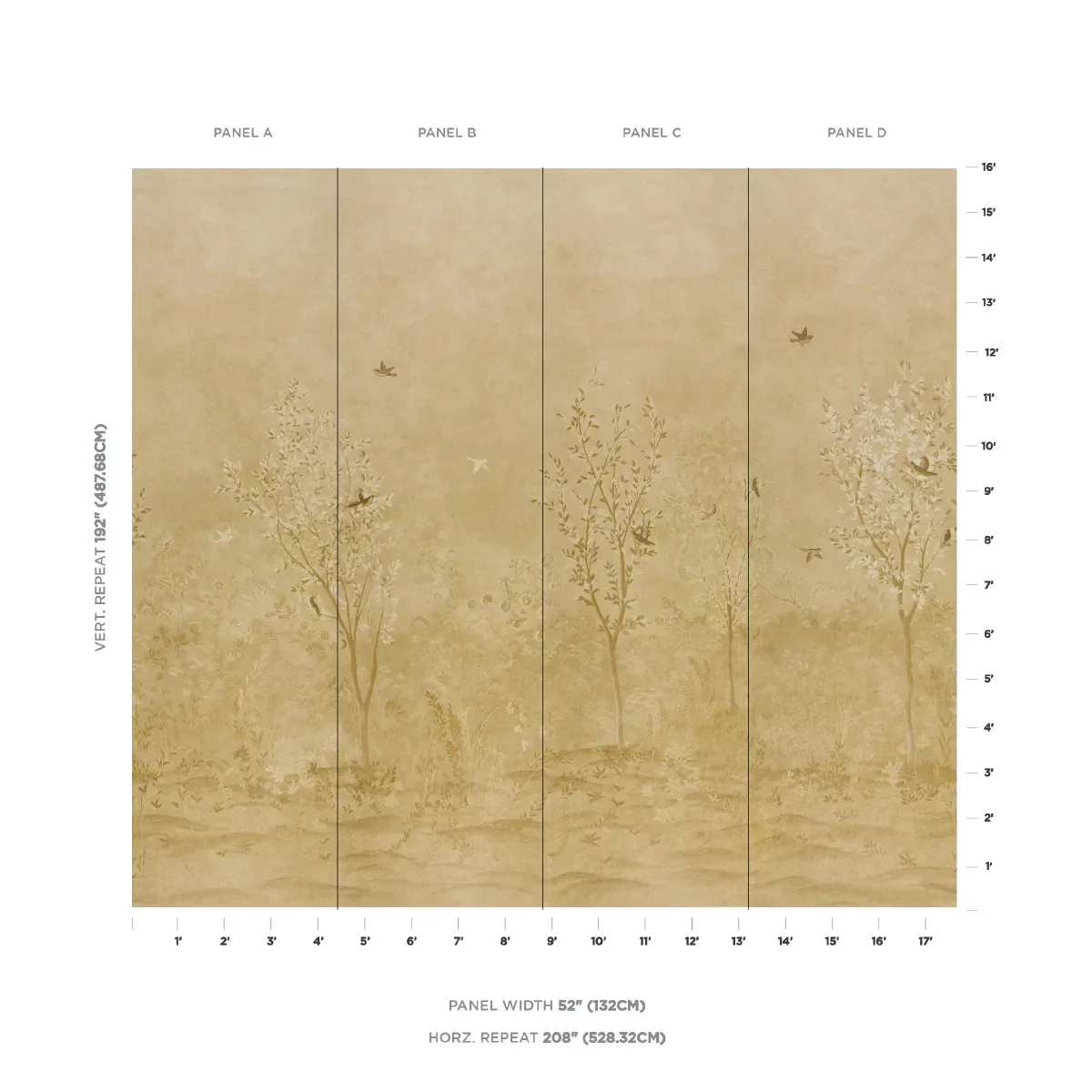 SUBLIME 4 PANEL SET GOLD Schumacher Wallpaper wallpaper - SKU 5017132