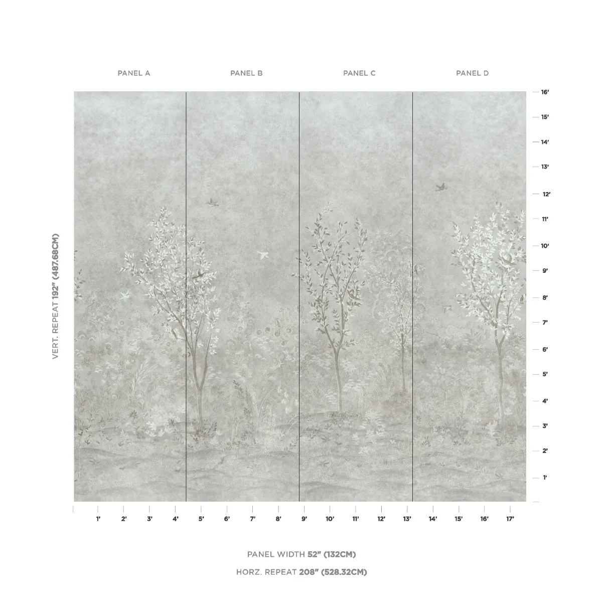 SUBLIME 4 PANEL SET GRISAILLE Schumacher Wallpaper wallpaper - SKU 5017130