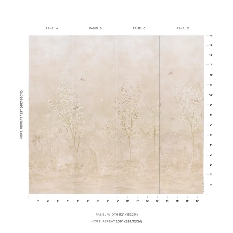 Schumacher SUBLIME 4 PANEL SET wallpaper, color PARCHMENT, SKU 5017131