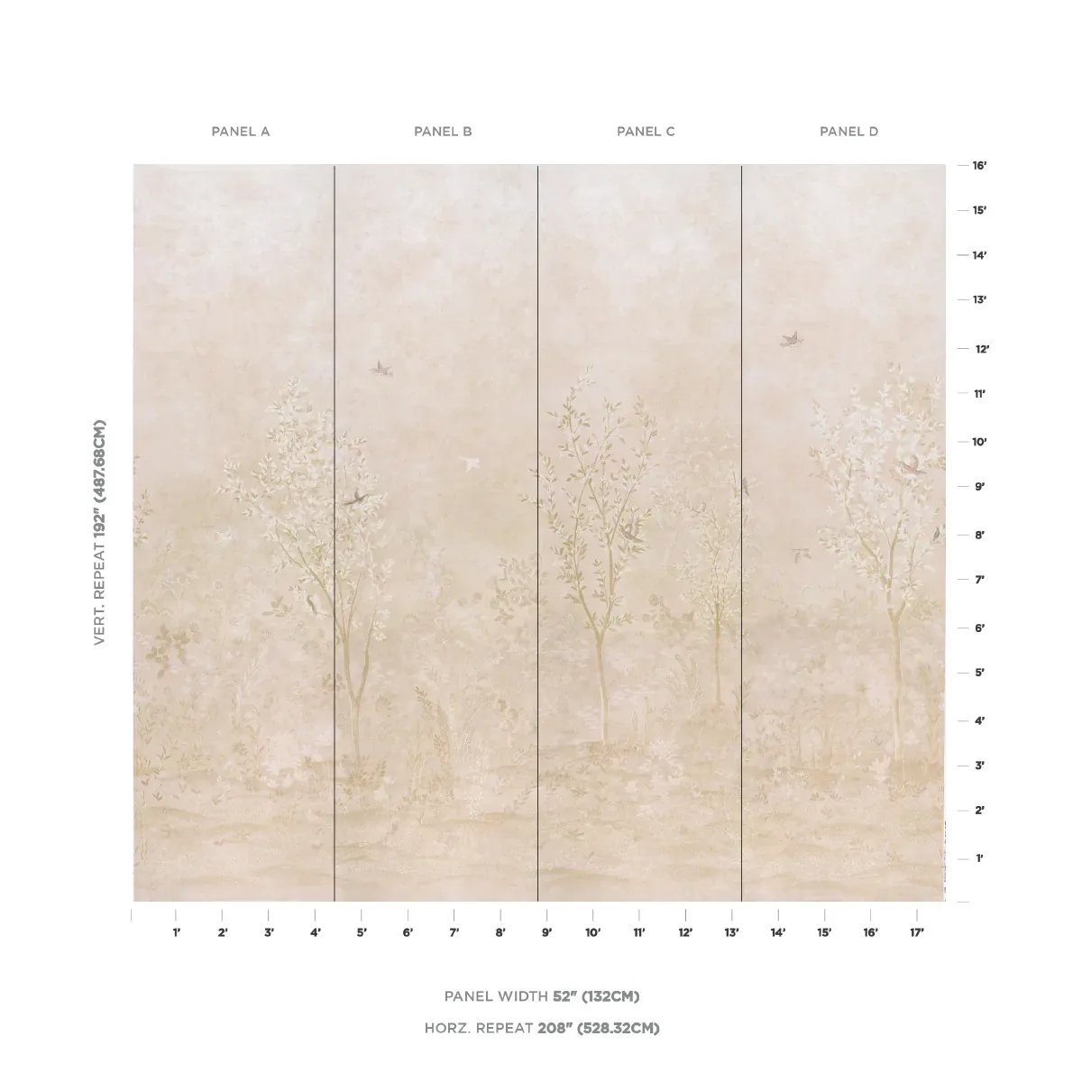 SUBLIME 4 PANEL SET PARCHMENT Schumacher Wallpaper wallpaper - SKU 5017131