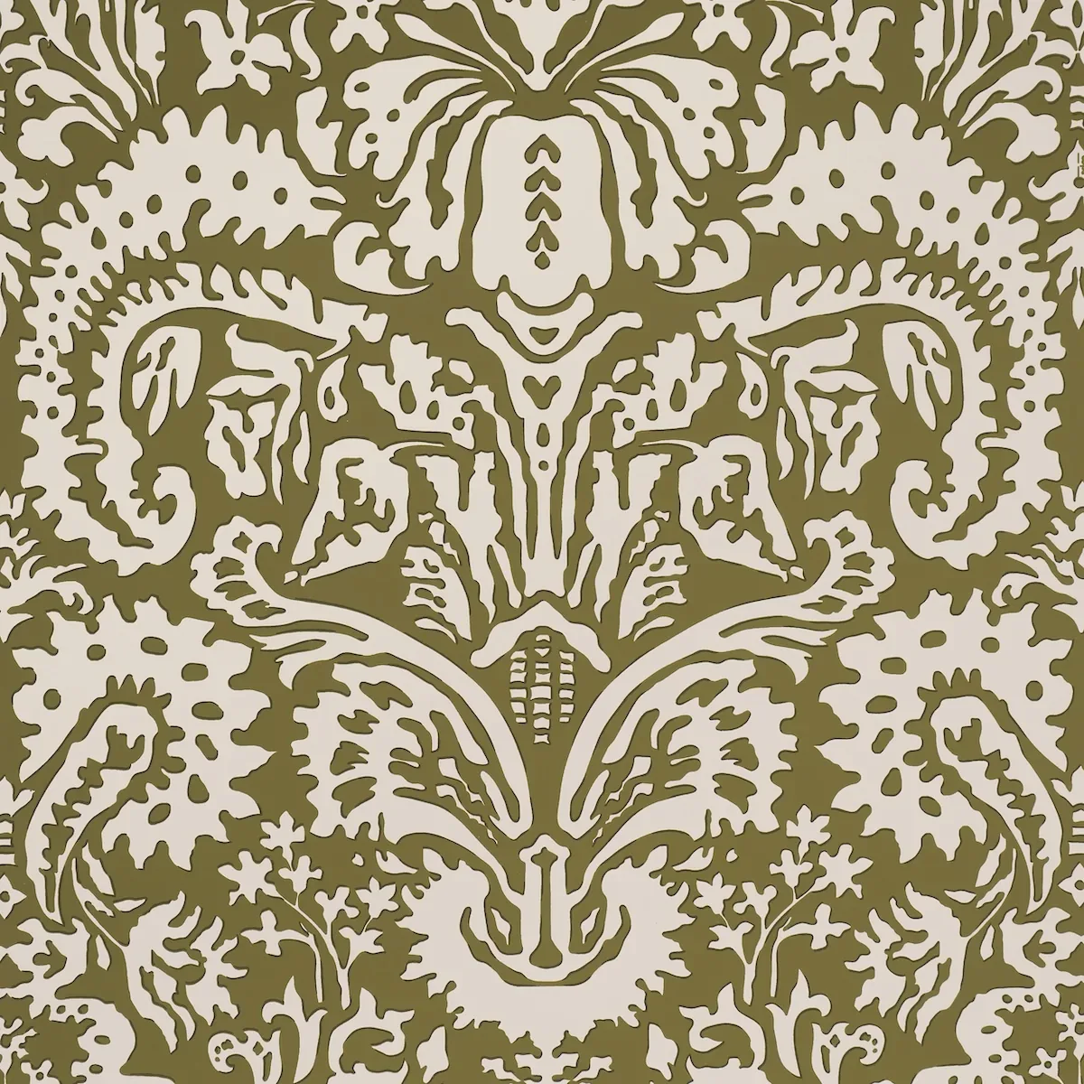 SUFFOLK DAMASK OLIVE Schumacher Wallpaper wallpaper - SKU 5016242