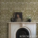 SUFFOLK DAMASK - OLIVE Schumacher Wallpaper | Wallpaper Twin SUFFOLK DAMASK OLIVE Schumacher Wallpaper wallpaper - SKU 5016242