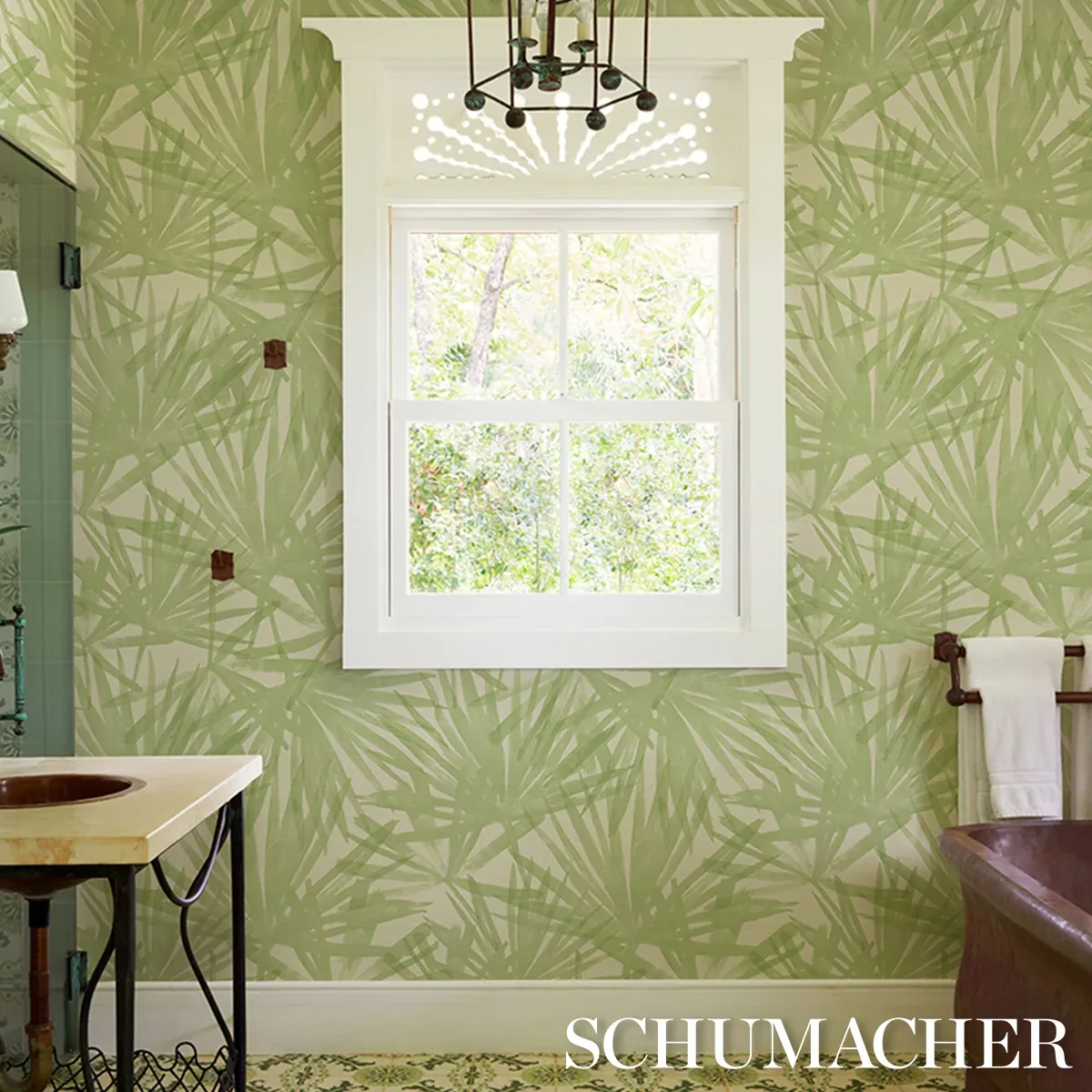SUNLIT PALM SISAL PISTACHIO Schumacher Wallpaper wallpaper - SKU 5012042