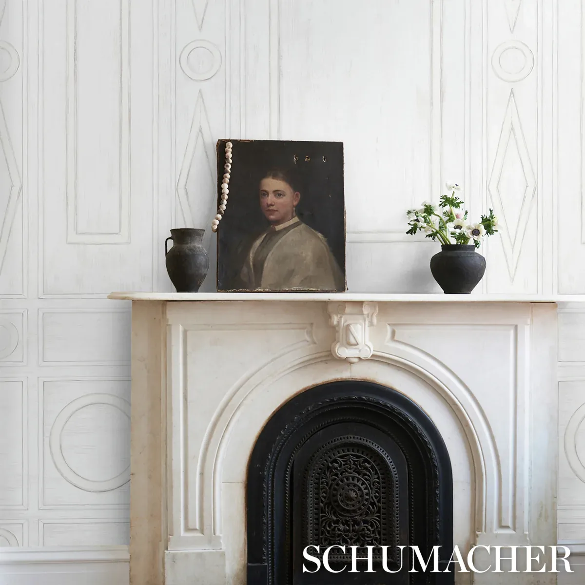 SWEDISH MANOR PANEL A - WHITE Schumacher Wallpaper | Wallpap SWEDISH MANOR PANEL A WHITE Schumacher Wallpaper wallpaper - SKU 5015170