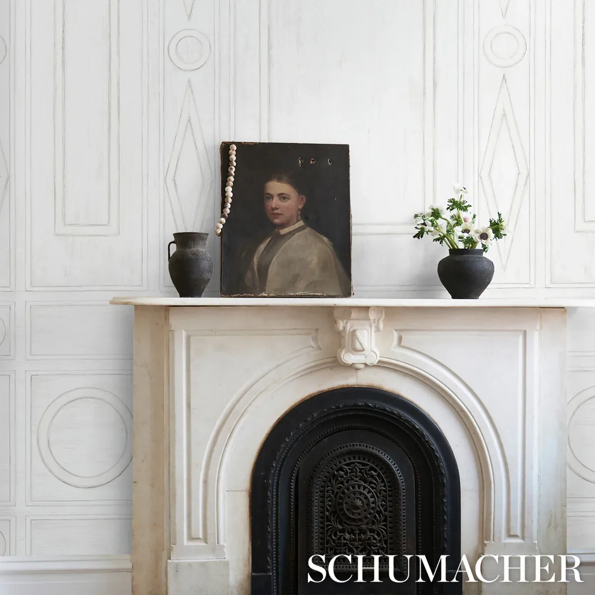 SWEDISH MANOR PANEL B - WHITE Schumacher Wallpaper | Wallpap SWEDISH MANOR PANEL B WHITE Schumacher Wallpaper wallpaper - SKU 5015171