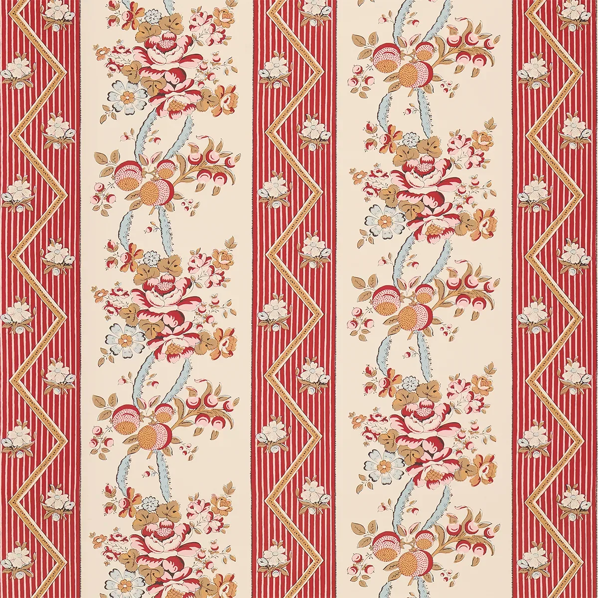 SYLVAIN FLORAL STRIPE ROUGE Schumacher Wallpaper wallpaper - SKU 5015541