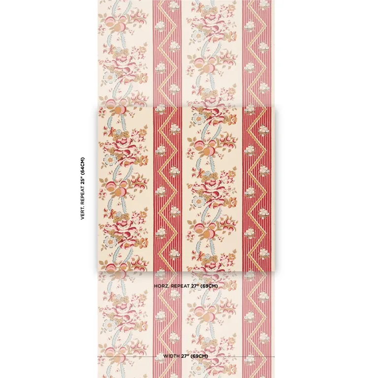 Schumacher SYLVAIN FLORAL STRIPE wallpaper, color ROUGE, SKU 5015541