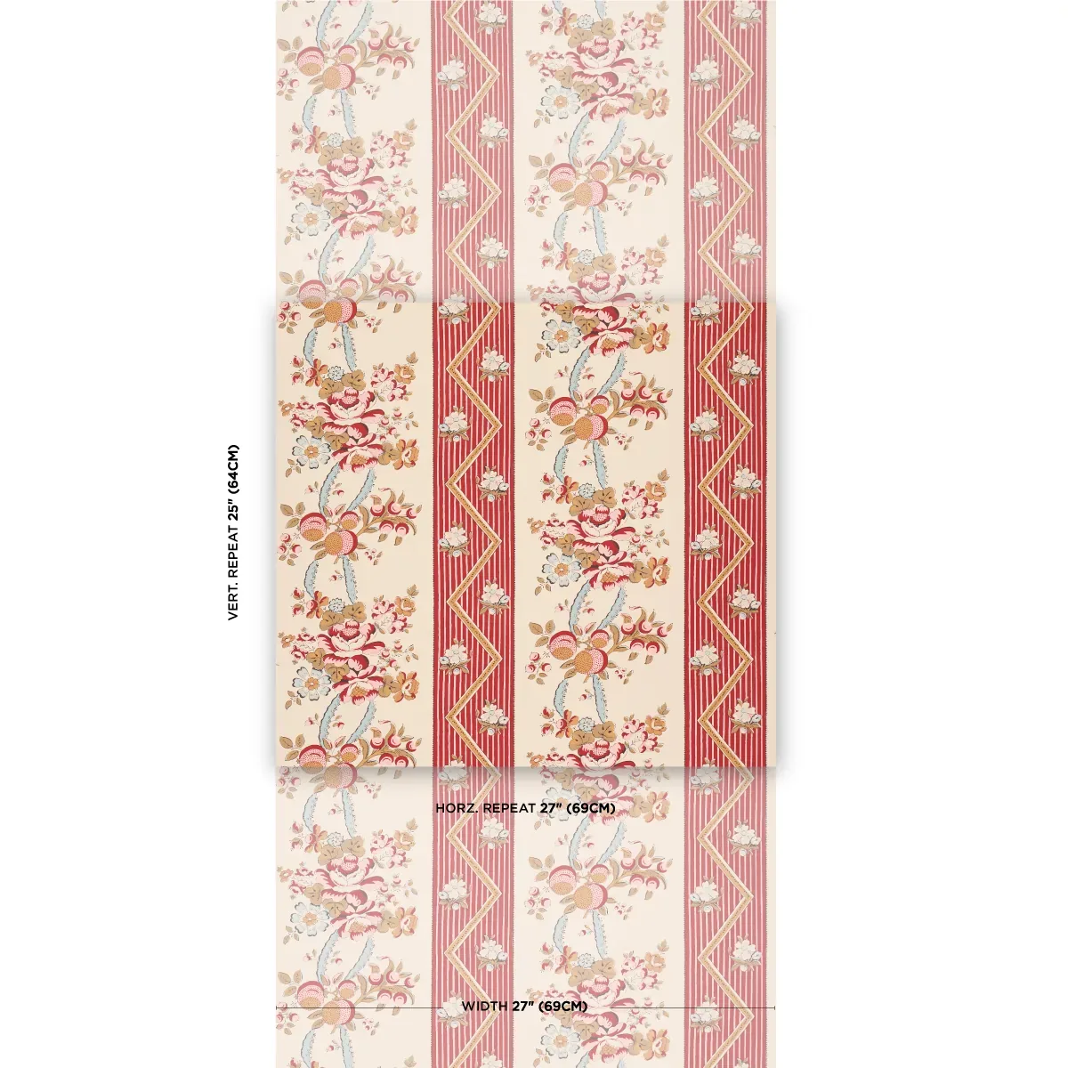 SYLVAIN FLORAL STRIPE ROUGE Schumacher Wallpaper wallpaper - SKU 5015541