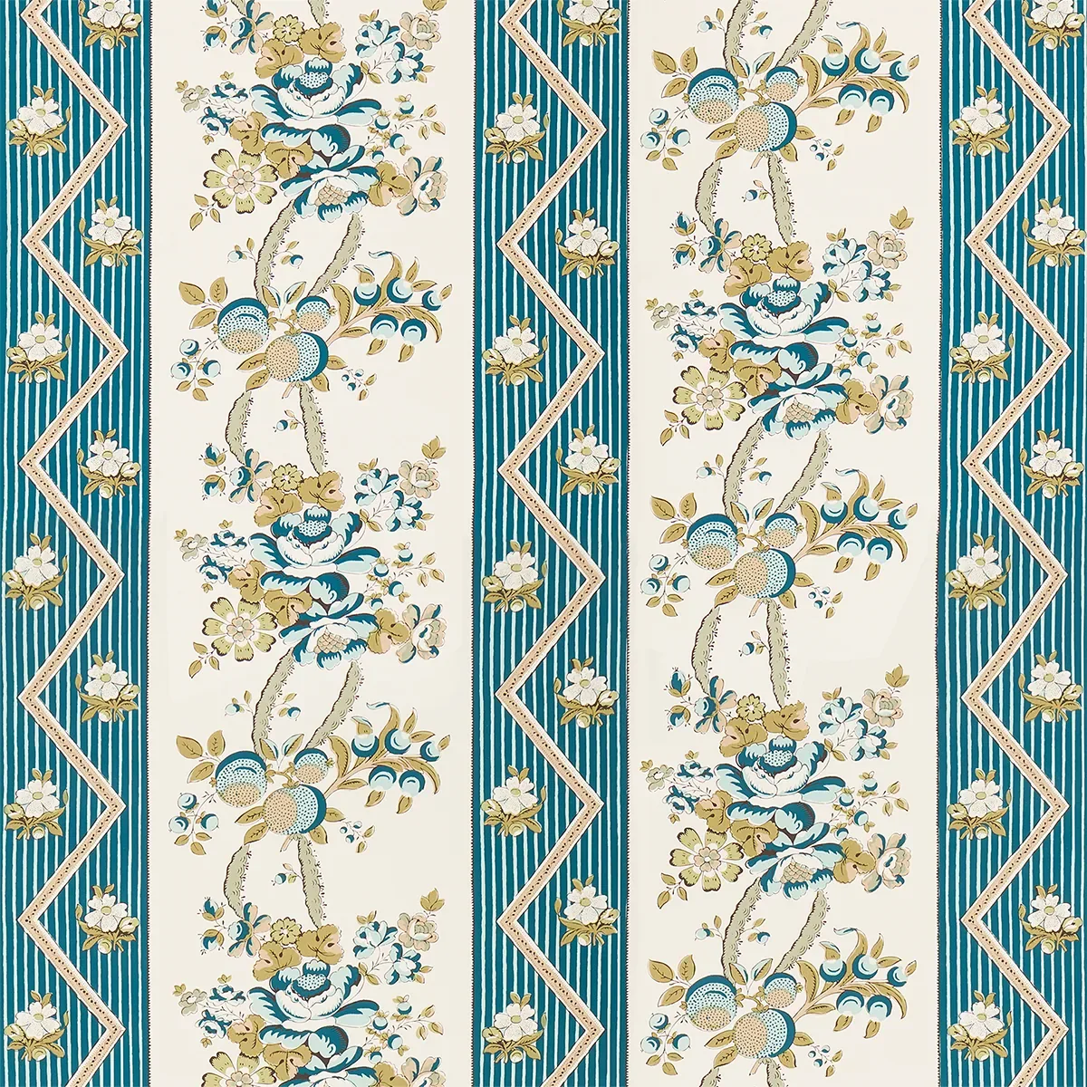 SYLVAIN FLORAL STRIPE TEAL Schumacher Wallpaper wallpaper - SKU 5015540