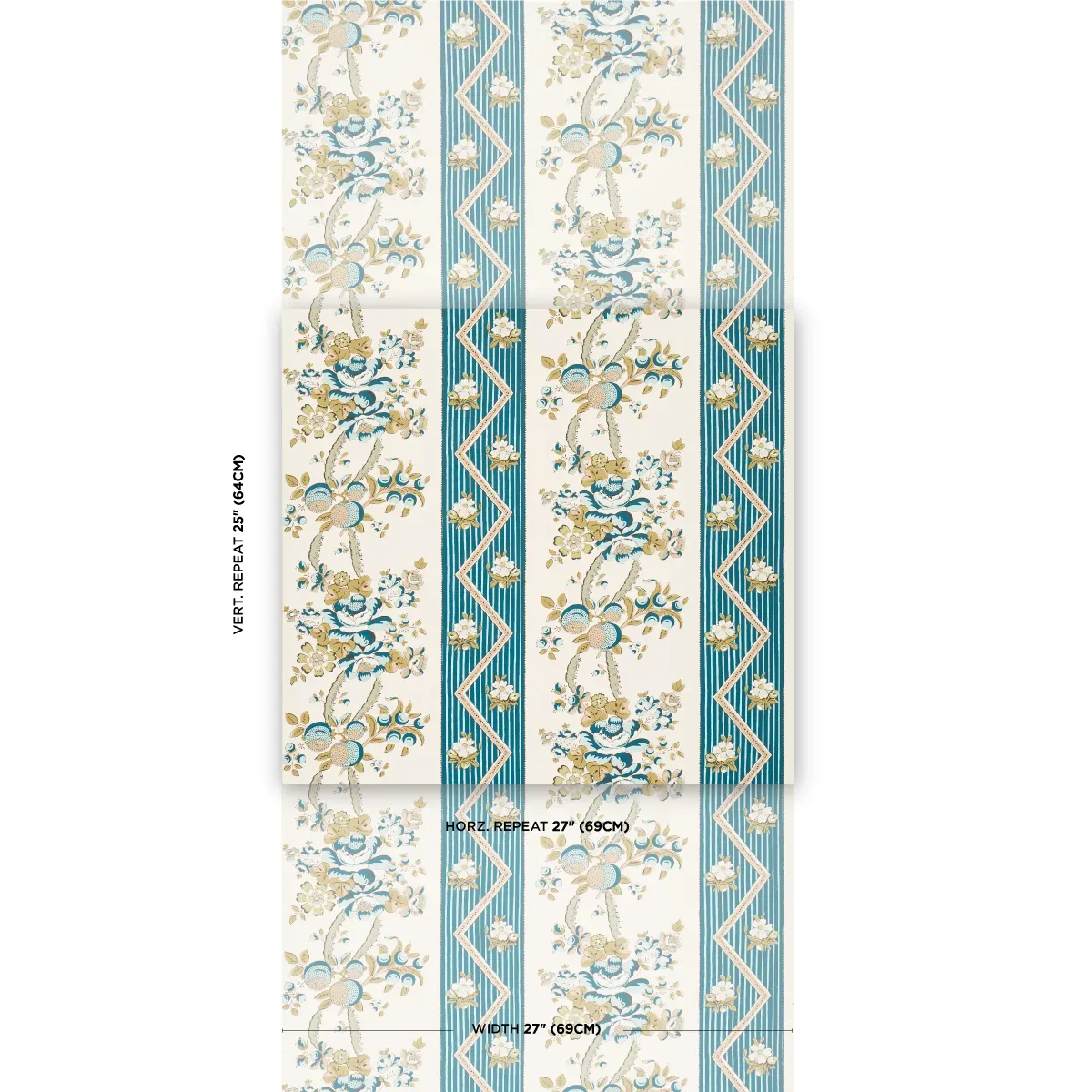 SYLVAIN FLORAL STRIPE - TEAL Schumacher Wallpaper | Wallpape SYLVAIN FLORAL STRIPE TEAL Schumacher Wallpaper wallpaper - SKU 5015540