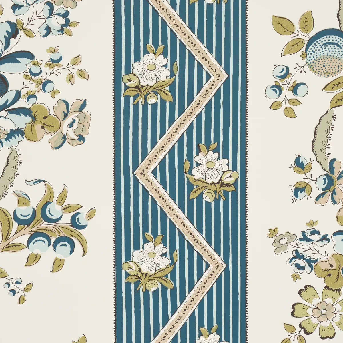 SYLVAIN FLORAL STRIPE - TEAL Schumacher Wallpaper | Wallpape SYLVAIN FLORAL STRIPE TEAL Schumacher Wallpaper wallpaper - SKU 5015540