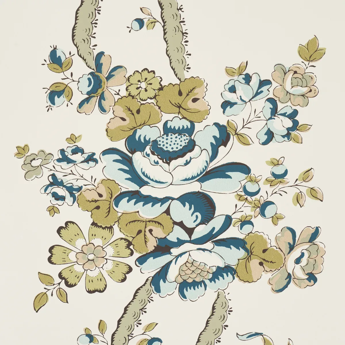 SYLVAIN FLORAL STRIPE - TEAL Schumacher Wallpaper | Wallpape SYLVAIN FLORAL STRIPE TEAL Schumacher Wallpaper wallpaper - SKU 5015540